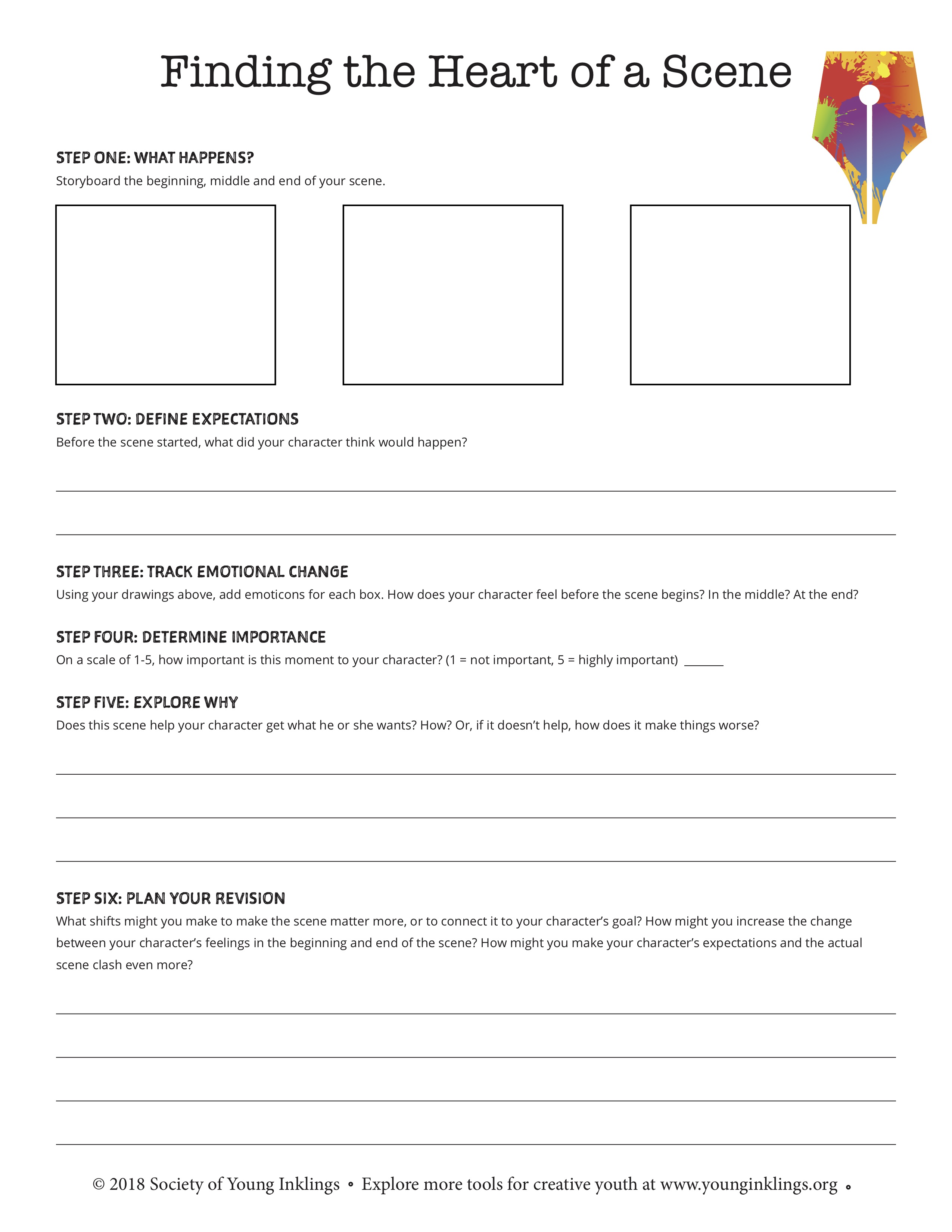 This mini-lesson and free downloadable worksheet will teach you how to make the kinds of scenes that keep readers turning page after page. A great resource for teachers and young writers.