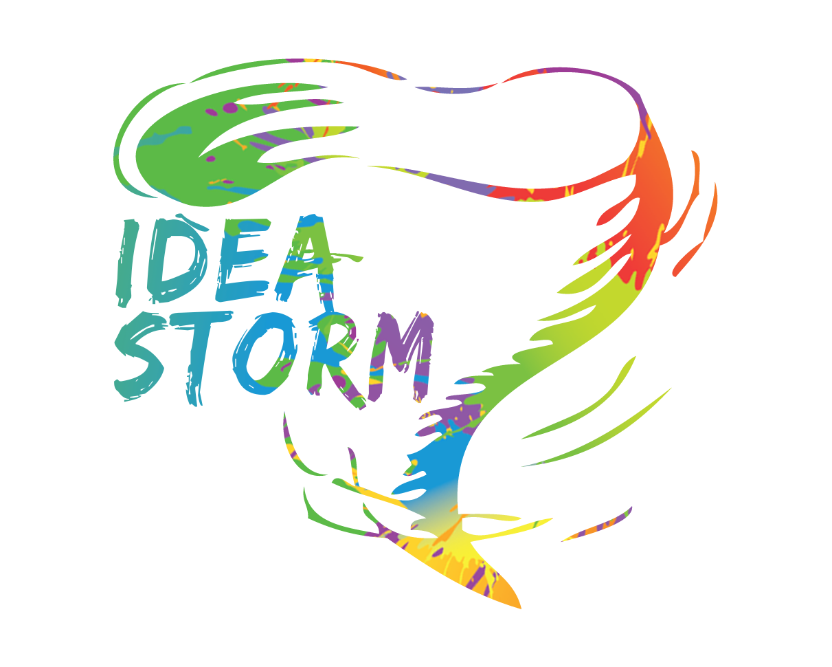 Colorful tornado-style icon with the words "Idea Storm" in a brush-like font. Society of Young Inklings' Idea Storm helps you work through your creatively stuck moments.