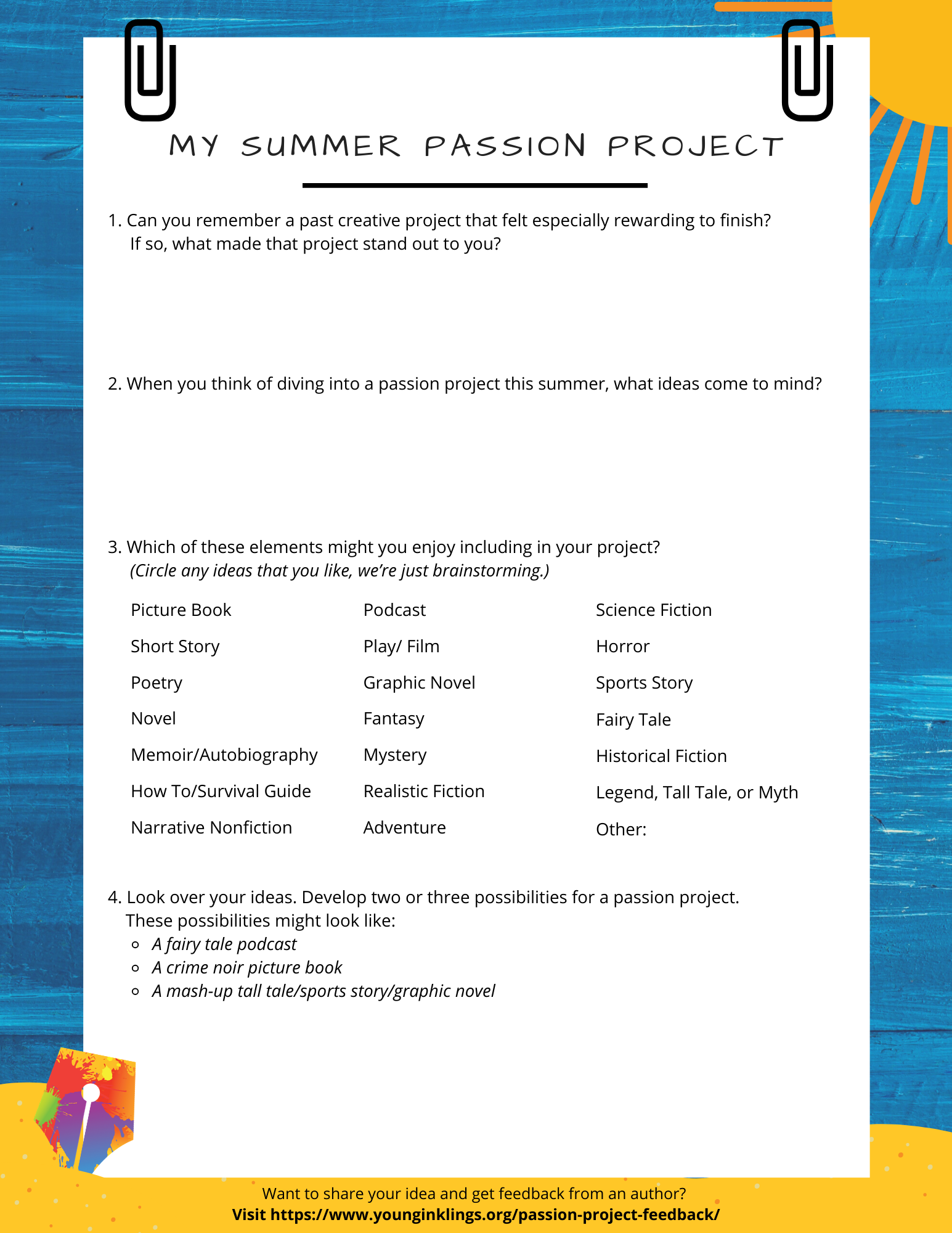View of Summer Passion Projects with Society of Young Inklings » Society of ...